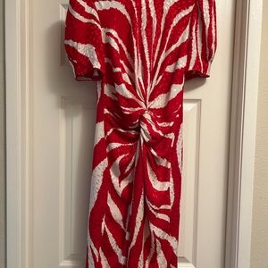 Red and White/Cream Silk Patterned Dress